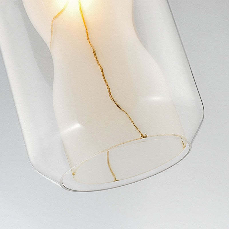 Scandinavian Glass Faux Alabaster Iron Cylinder Chandelier