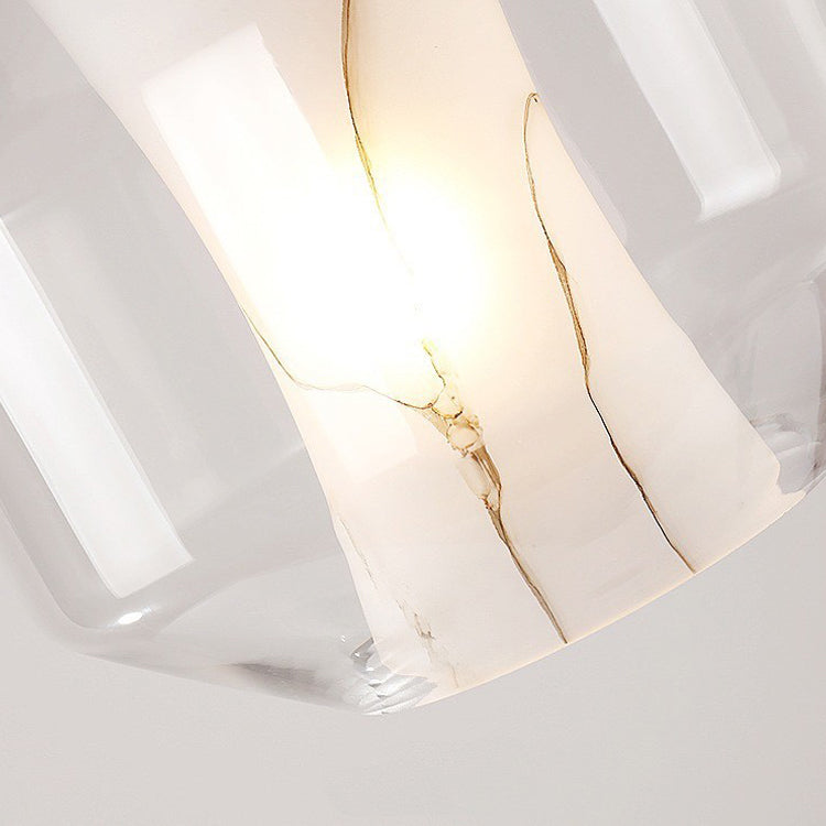 Scandinavian Glass Faux Alabaster Iron Cylinder Chandelier