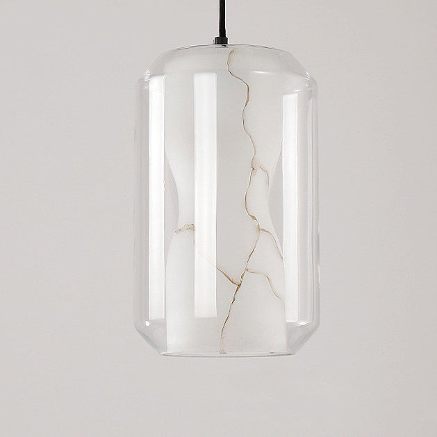 Scandinavian Glass Faux Alabaster Iron Cylinder Chandelier