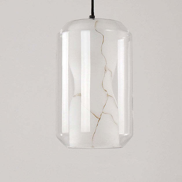Scandinavian Glass Faux Alabaster Iron Cylinder Chandelier