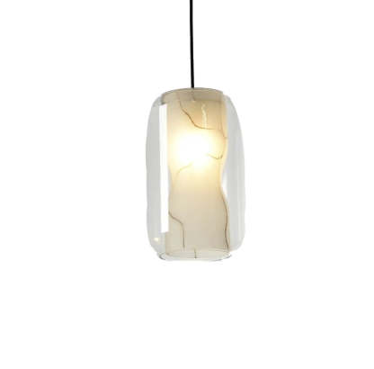 Scandinavian Glass Faux Alabaster Iron Cylinder Chandelier