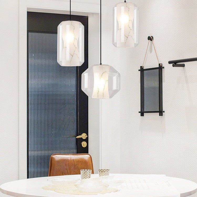 Scandinavian Glass Faux Alabaster Iron Cylinder Chandelier