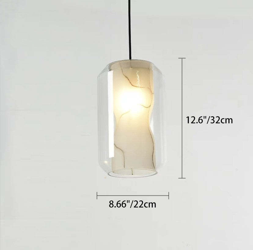 Scandinavian Glass Faux Alabaster Iron Cylinder Chandelier