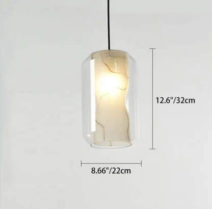 Scandinavian Glass Faux Alabaster Iron Cylinder Chandelier