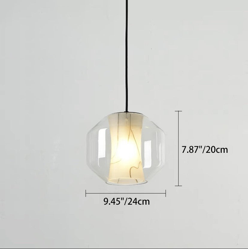 Scandinavian Glass Faux Alabaster Iron Cylinder Chandelier