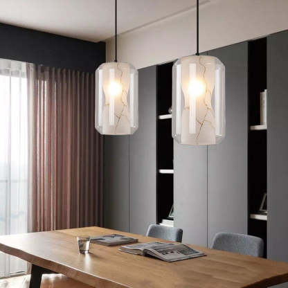 Scandinavian Glass Faux Alabaster Iron Cylinder Chandelier