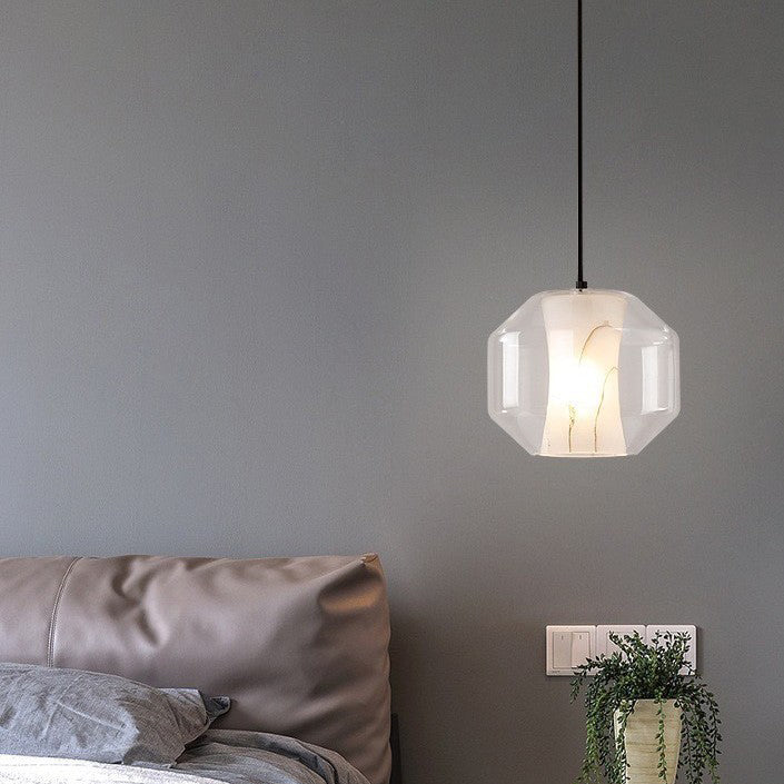 Scandinavian Glass Faux Alabaster Iron Cylinder Chandelier