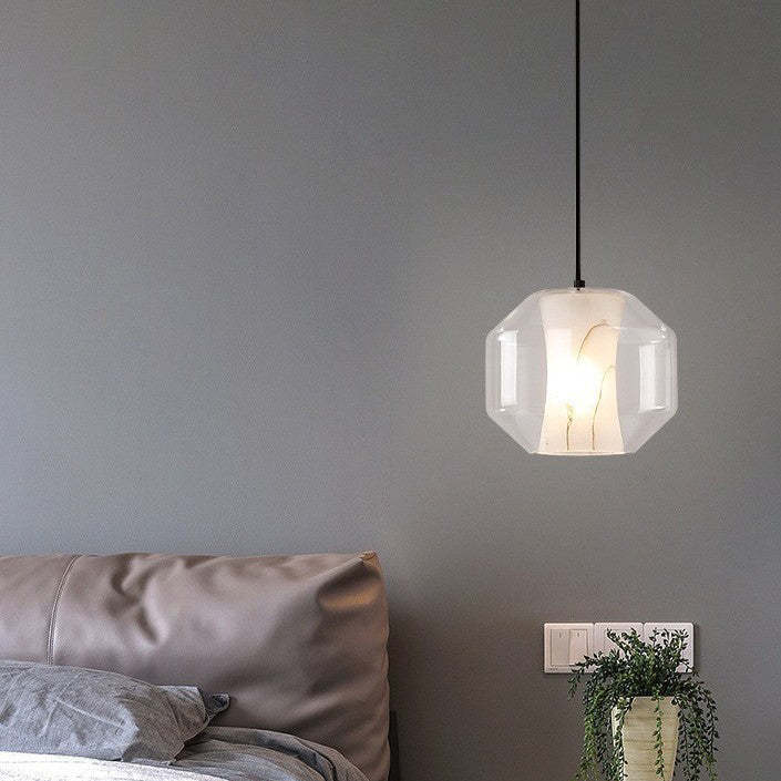 Scandinavian Glass Faux Alabaster Iron Cylinder Chandelier
