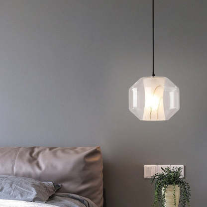 Scandinavian Glass Faux Alabaster Iron Cylinder Chandelier