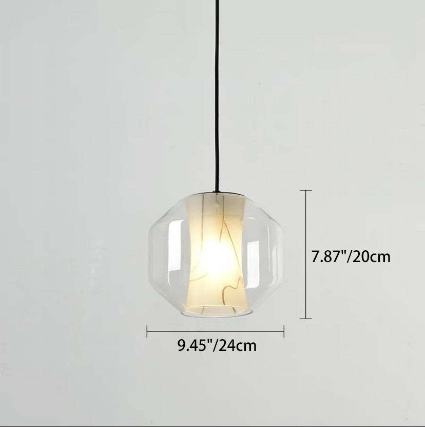 Scandinavian Glass Faux Alabaster Iron Cylinder Chandelier