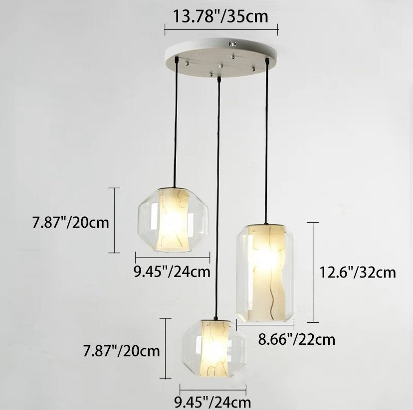 Scandinavian Glass Faux Alabaster Iron Cylinder Chandelier