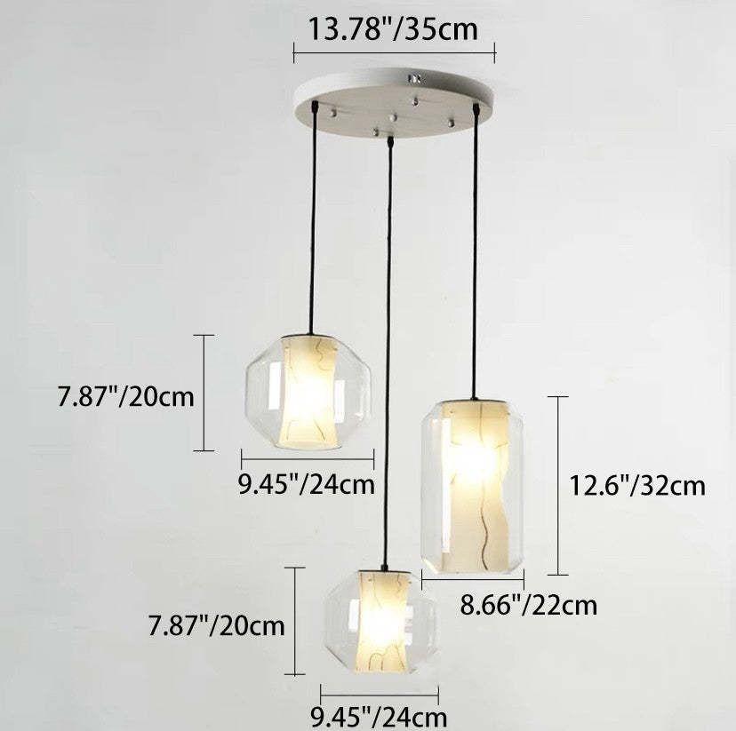 Scandinavian Glass Faux Alabaster Iron Cylinder Chandelier