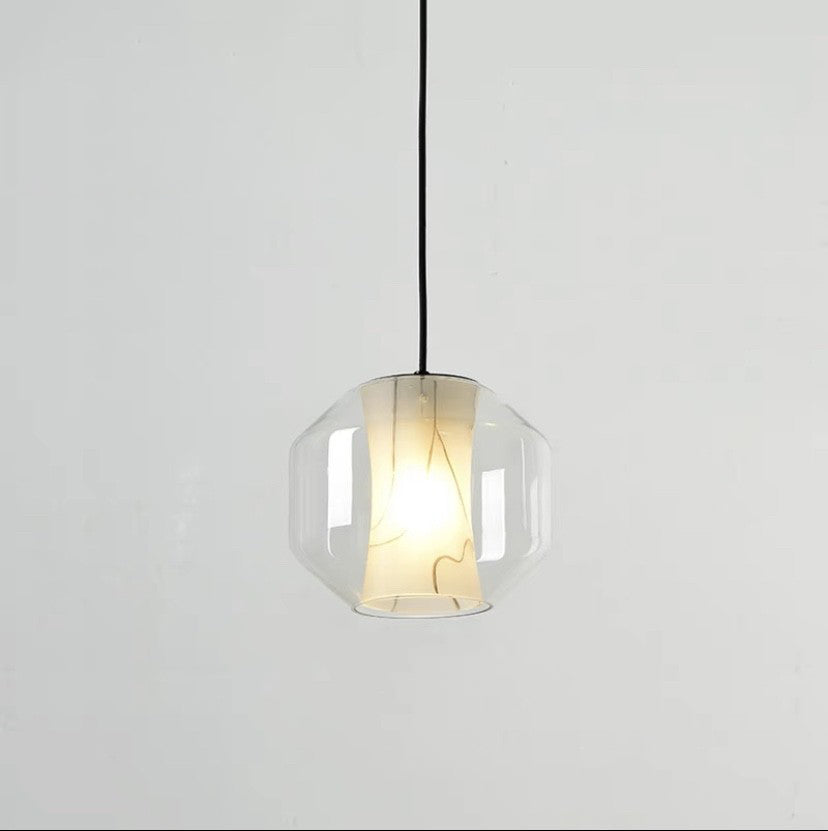 Scandinavian Glass Faux Alabaster Iron Cylinder Chandelier