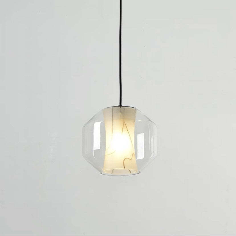 Scandinavian Glass Faux Alabaster Iron Cylinder Chandelier