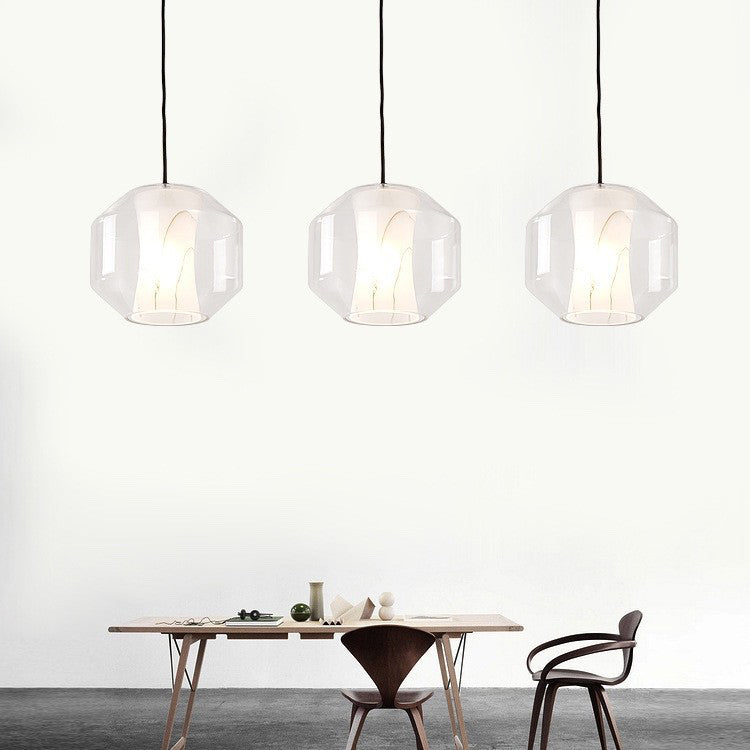 Scandinavian Glass Faux Alabaster Iron Cylinder Chandelier