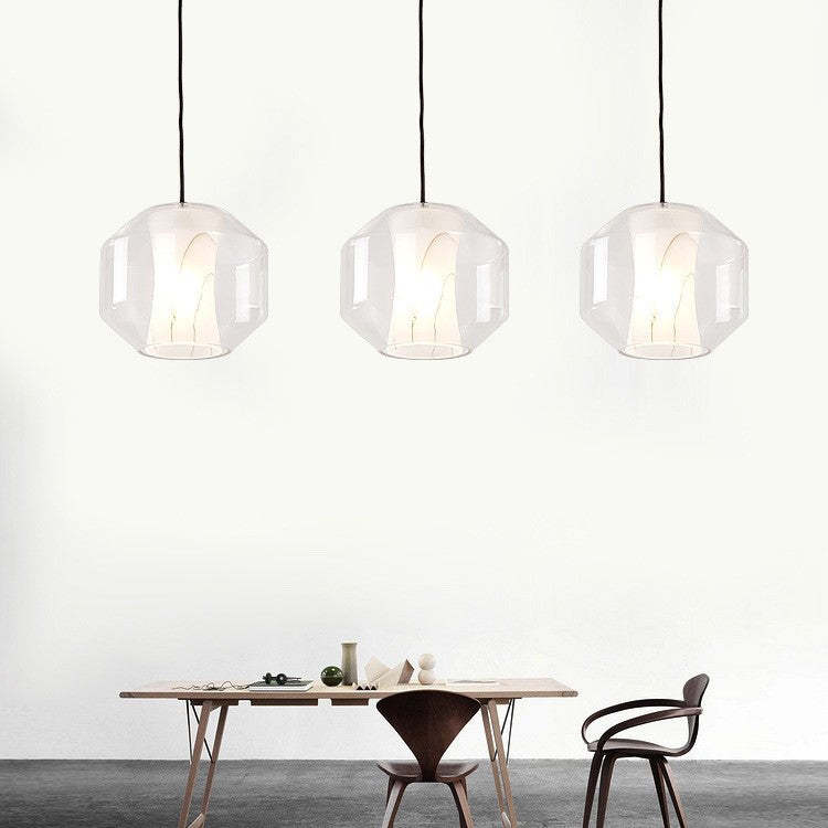 Scandinavian Glass Faux Alabaster Iron Cylinder Chandelier