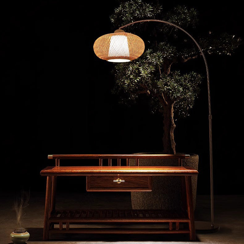 Chinese Marble Bamboo Stainless Steel Curved Oval Floor Lamp