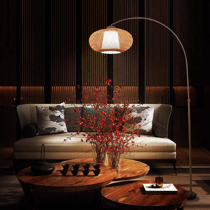 Traditional stainless oval natural bamboo steel marble floor lamps