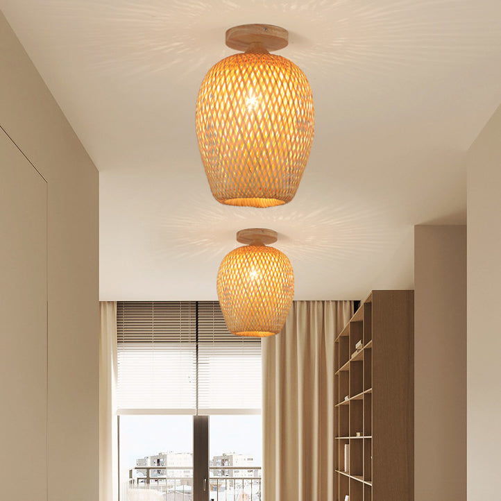 Scandinavian Rubberwood 1-Light Ceiling Light