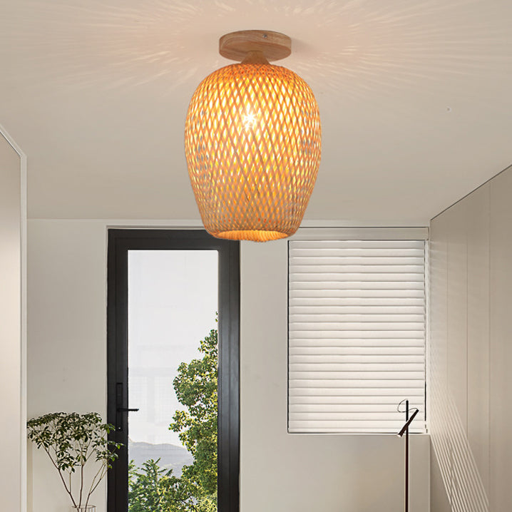 Scandinavian Rubberwood 1-Light Ceiling Light
