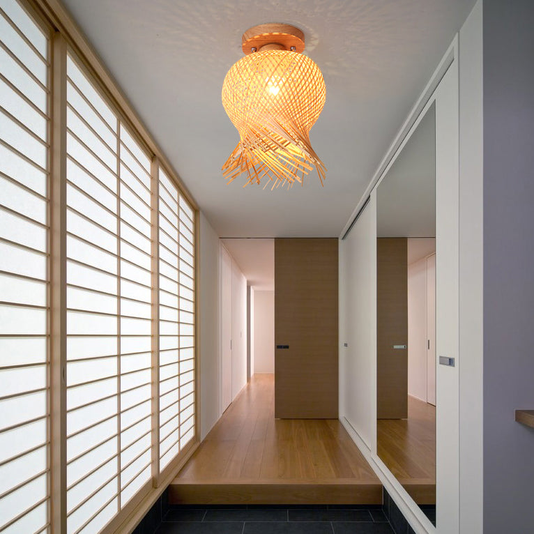 Chinese Bamboo Wood Globe Ceiling Light