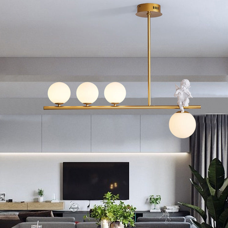 Scandinavian Glass Resin Metal Linear Angel Chandelier