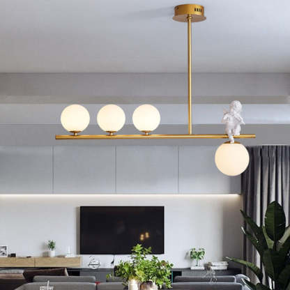 Scandinavian Glass Resin Metal Linear Angel Chandelier