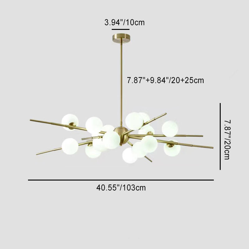 Scandinavian Glass Metal Branch Globe Chandelier