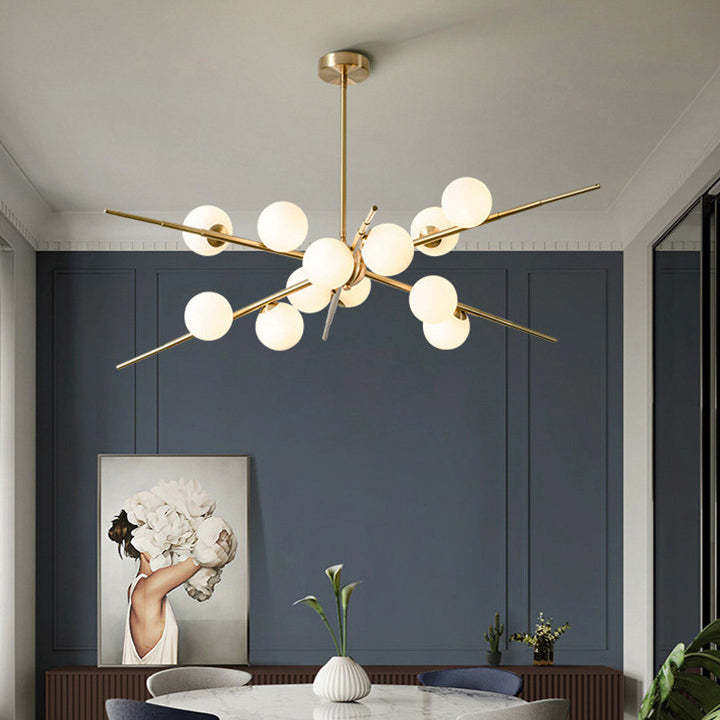 Scandinavian Glass Metal Branch Globe Chandelier