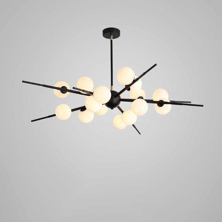 Scandinavian Glass Metal Branch Globe Chandelier