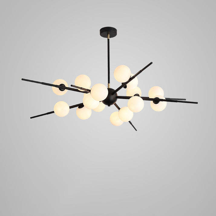 Scandinavian Glass Metal Branch Globe Chandelier