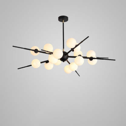 Scandinavian Glass Metal Branch Globe Chandelier