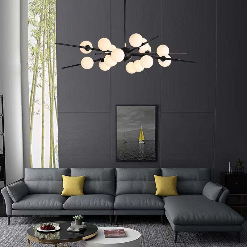 Scandinavian Glass Metal Branch Globe Chandelier