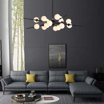 Scandinavian Glass Metal Branch Globe Chandelier