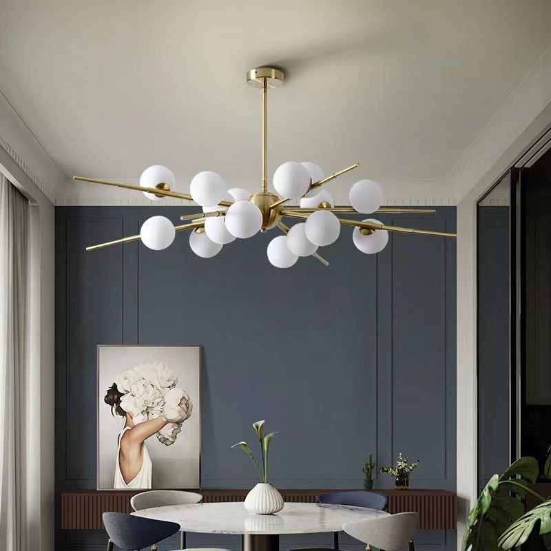 Scandinavian Glass Metal Branch Globe Chandelier