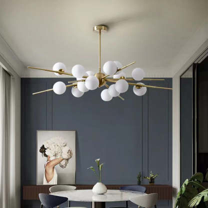 Scandinavian Glass Metal Branch Globe Chandelier