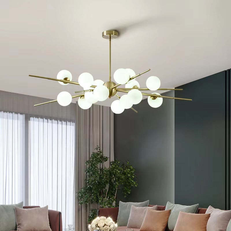 Scandinavian Glass Metal Branch Globe Chandelier