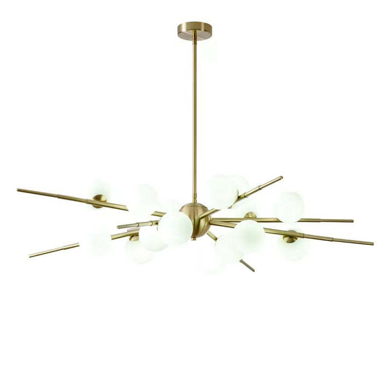 Scandinavian Glass Metal Branch Globe Chandelier