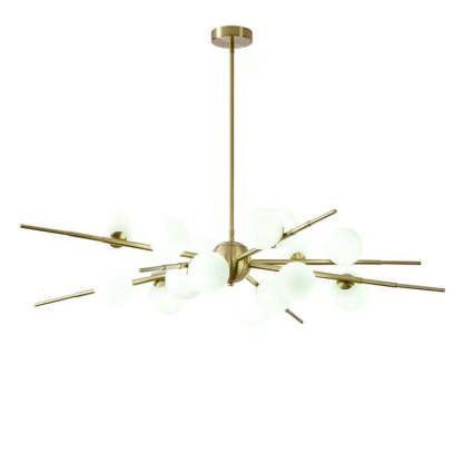 Scandinavian Glass Metal Branch Globe Chandelier