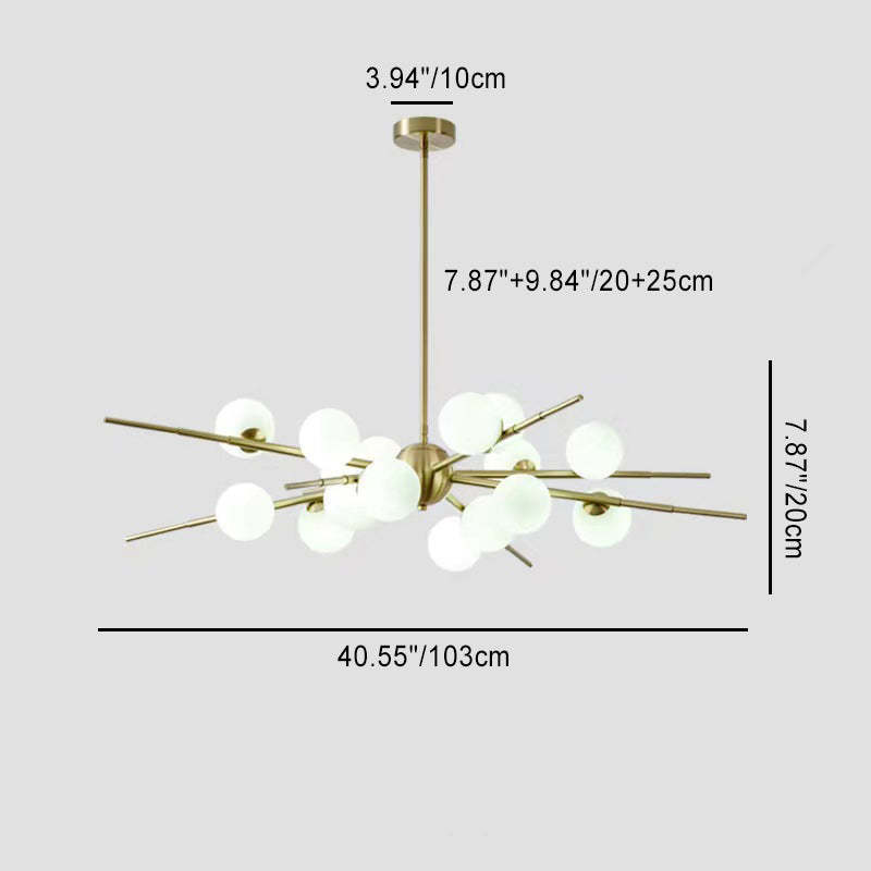 Scandinavian Glass Metal Branch Globe Chandelier