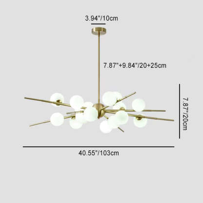 Scandinavian Glass Metal Branch Globe Chandelier