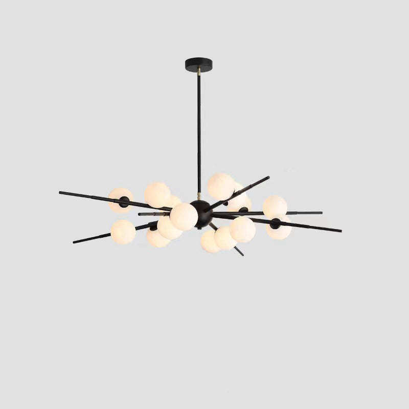 Scandinavian Glass Metal Branch Globe Chandelier