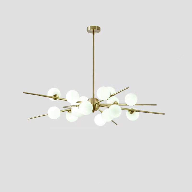Scandinavian Glass Metal Branch Globe Chandelier