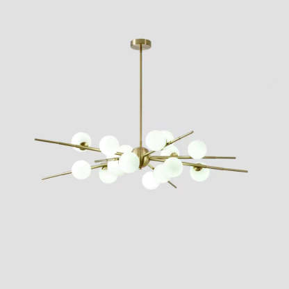 Scandinavian Glass Metal Branch Globe Chandelier