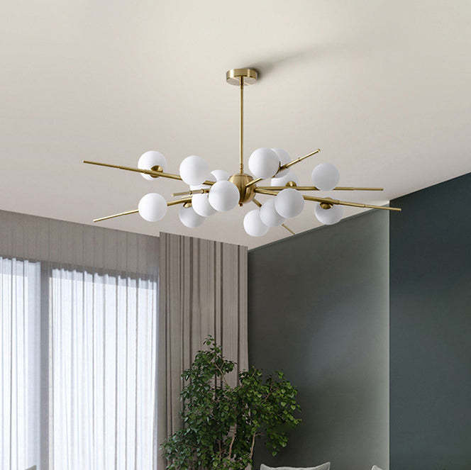 Scandinavian Glass Metal Branch Globe Chandelier