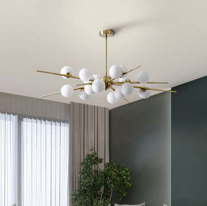 Scandinavian Glass Metal Branch Globe Chandelier