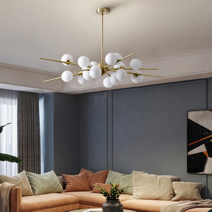 Scandinavian Glass Metal Branch Globe Chandelier