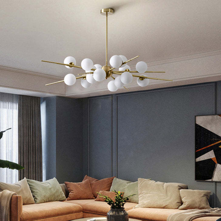 Scandinavian Glass Metal Branch Globe Chandelier
