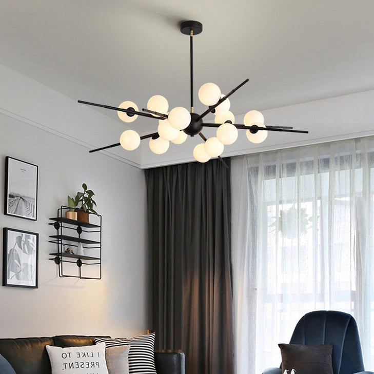 Scandinavian Glass Metal Branch Globe Chandelier