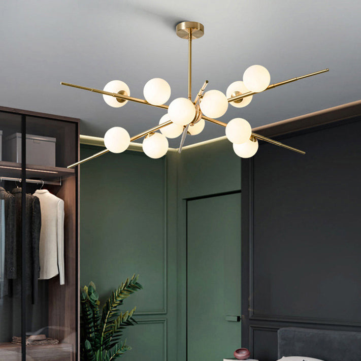 Scandinavian Glass Metal Branch Globe Chandelier